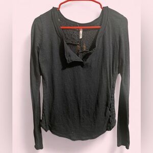 Poof! Elegant Black Long Sleeve Top with Knit Back